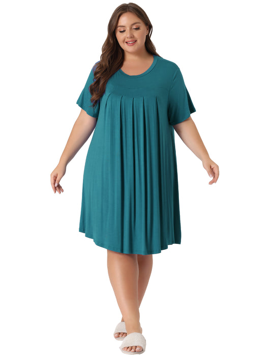 Women Plus Size Nightgown Short Sleeve Round Neck Pajama Nightshirt