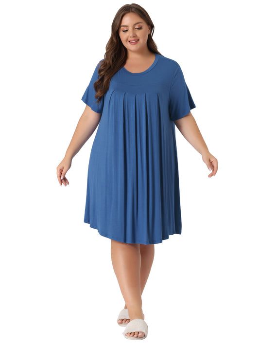 Women Plus Size Nightgown Short Sleeve Round Neck Pajama Nightshirt