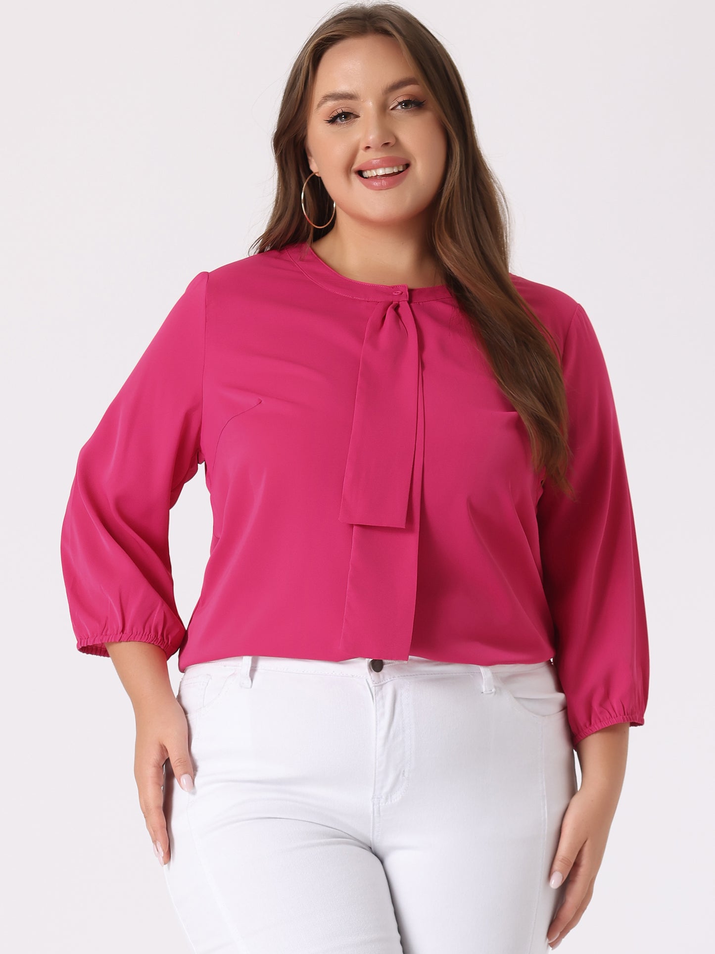 Women's Plus Size Work Round Neck Ruffle Chiffon Blouse Top