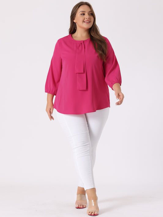 Women's Plus Size Work Round Neck Ruffle Chiffon Blouse Top