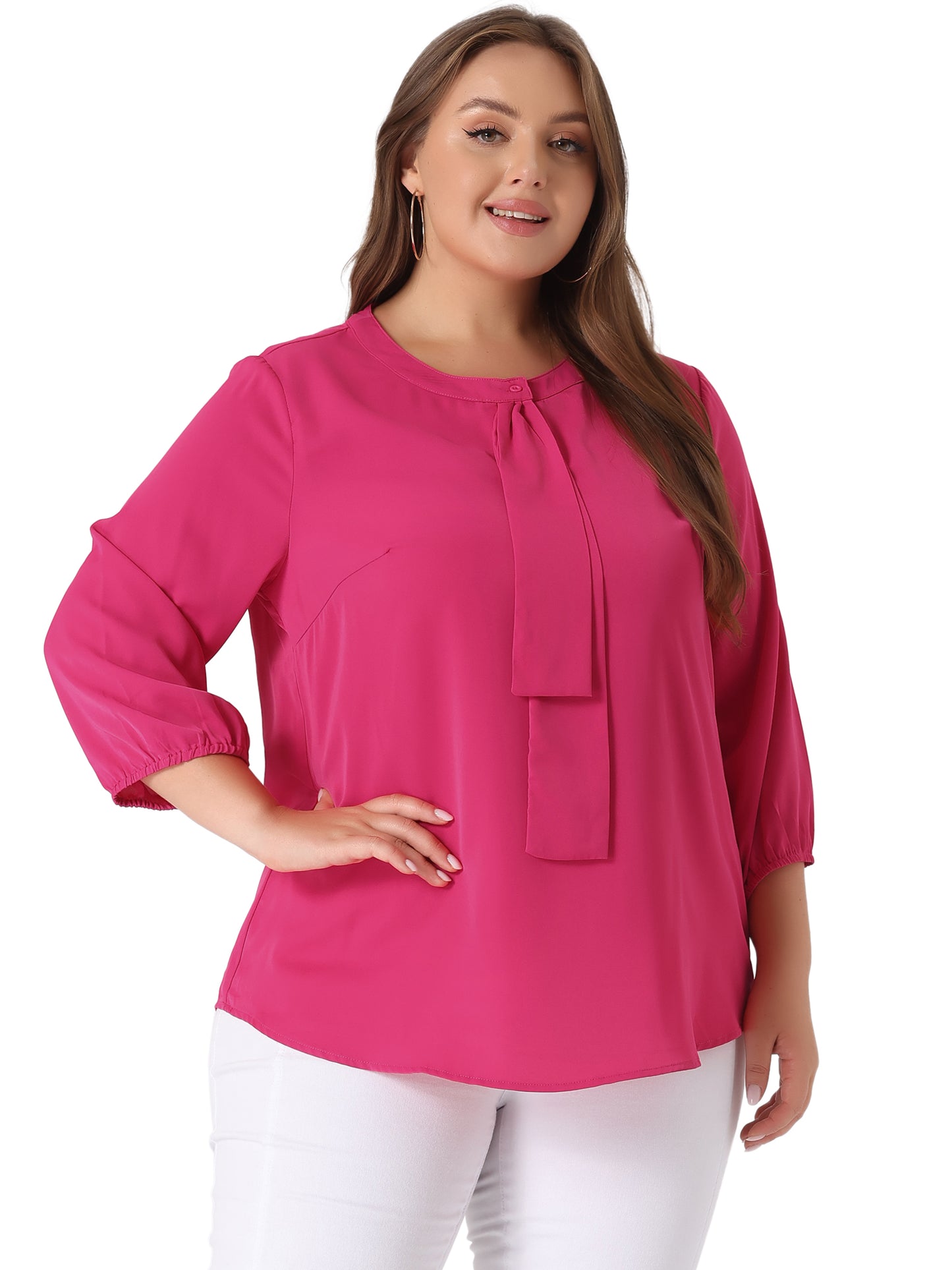 Blusa de gasa con cuello redondo y volantes para mujer, talla grande