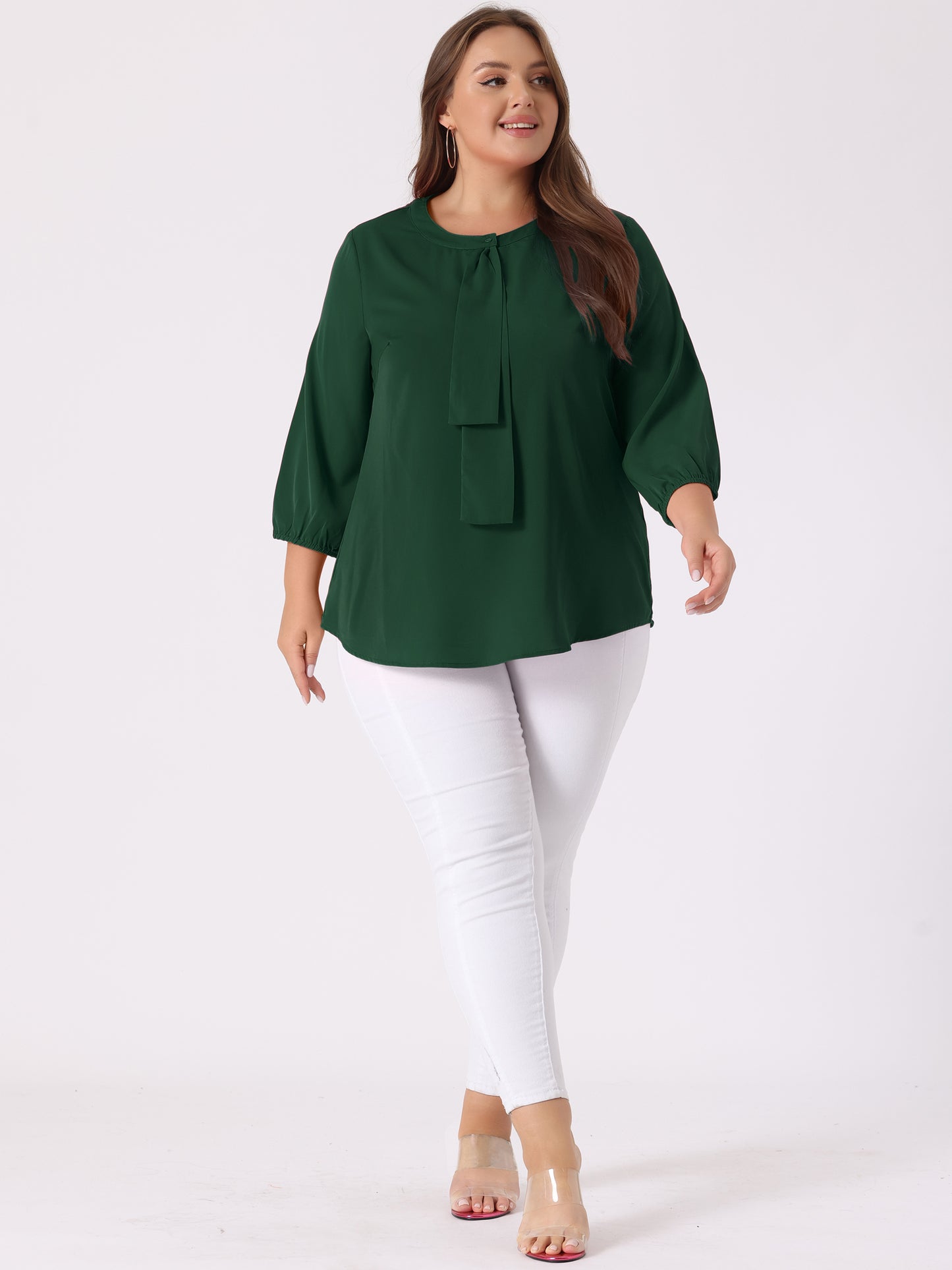 Women's Plus Size Work Round Neck Ruffle Chiffon Blouse Top