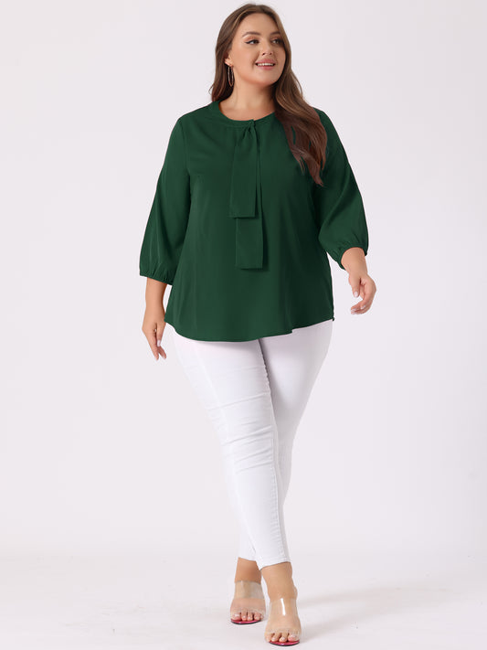 Women's Plus Size Work Round Neck Ruffle Chiffon Blouse Top