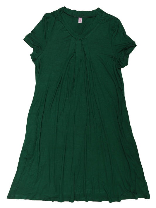 cheibear Pajama Dress Nightshirt Sleepwear V-Neck with Pockets Lounge Nightgown Dark Green