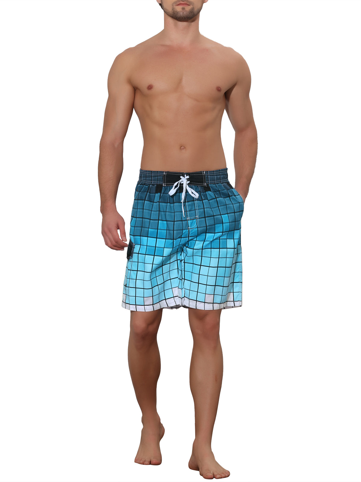 [PACK SALES] Men's 2 Pieces Hawaiian Drawstring Waist Color Block Plaid Board Shorts