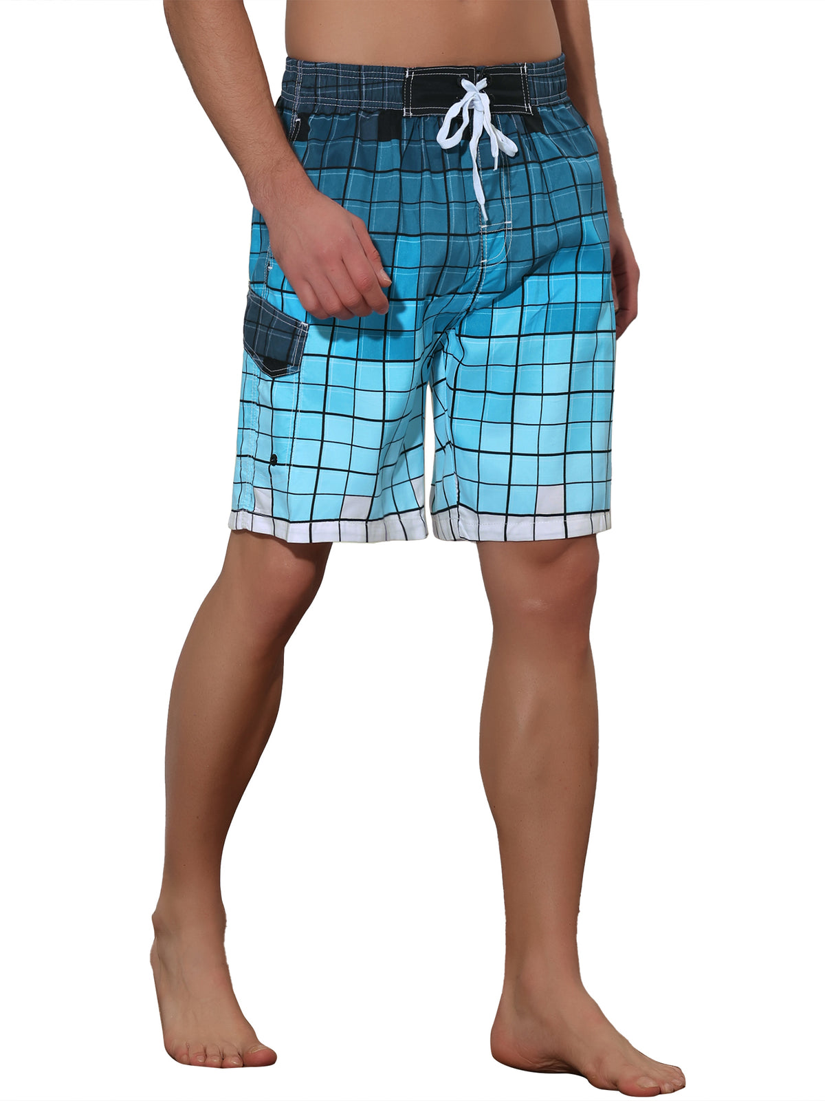 [PACK SALES] Men's 2 Pieces Hawaiian Drawstring Waist Color Block Plaid Board Shorts