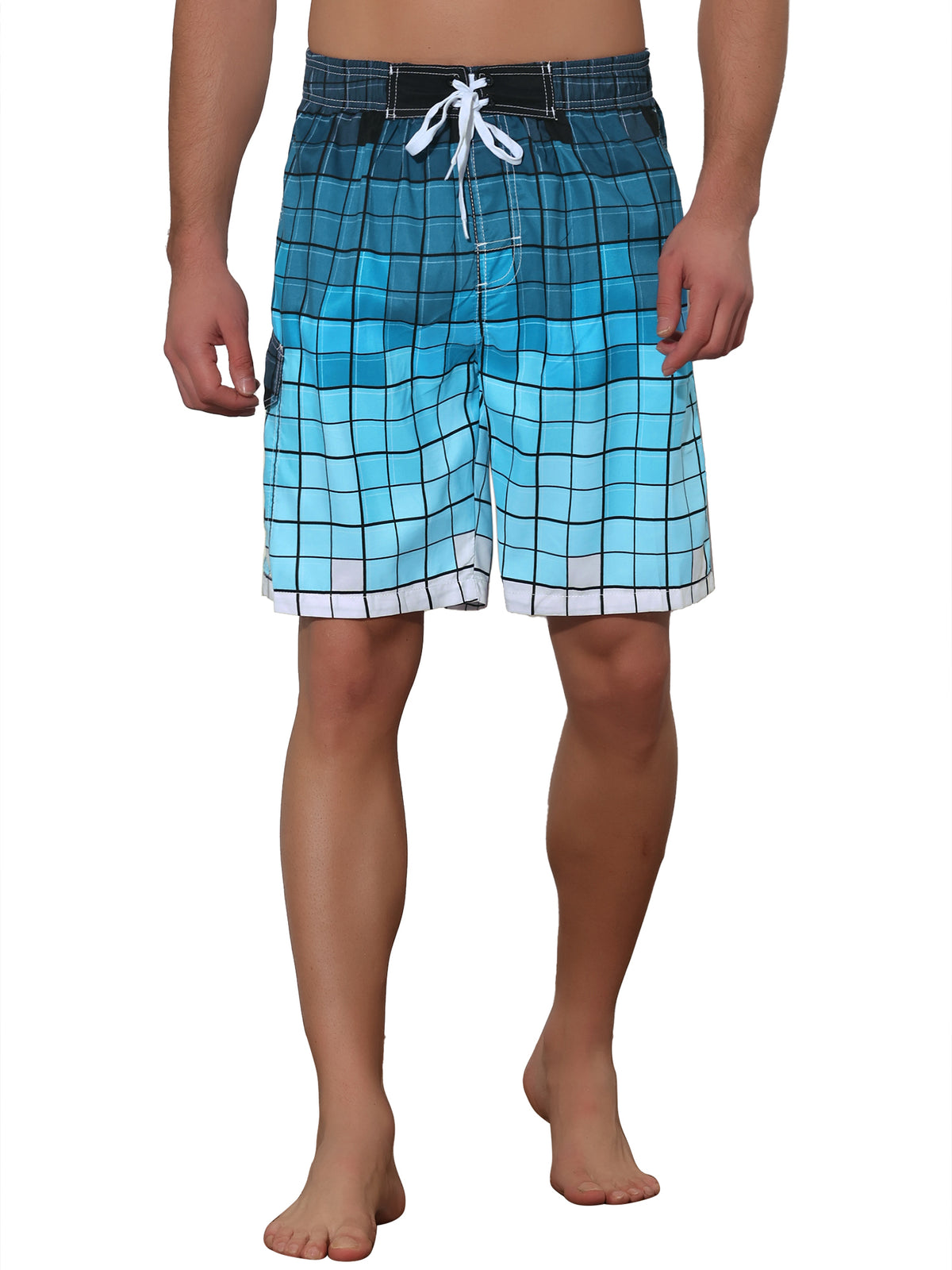 [PACK SALES] Men's 2 Pieces Hawaiian Drawstring Waist Color Block Plaid Board Shorts