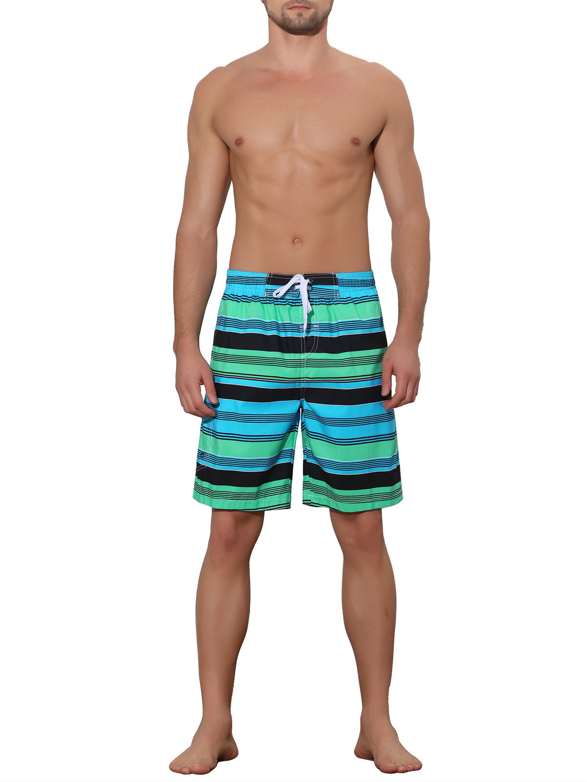 [PACK SALES] Men's 2 Pieces Drawstring Stripes Color Block Beach Board Shorts