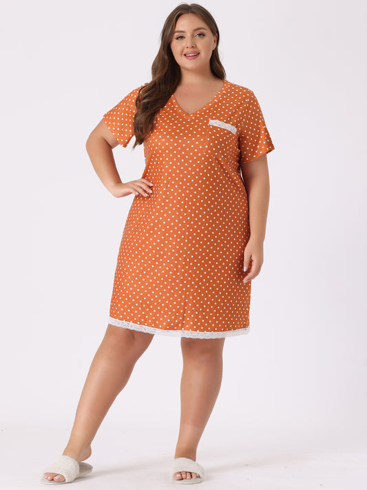 Women's Plus Size Nightgown Sleepwear Sleepshirt Short Sleeve Lace Trim Nightshirt Pajama Dress