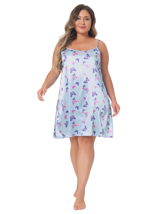 Women Plus Size Nightgown Camisole Sleeveles Heart Print Lingerie Dress Sleepwear