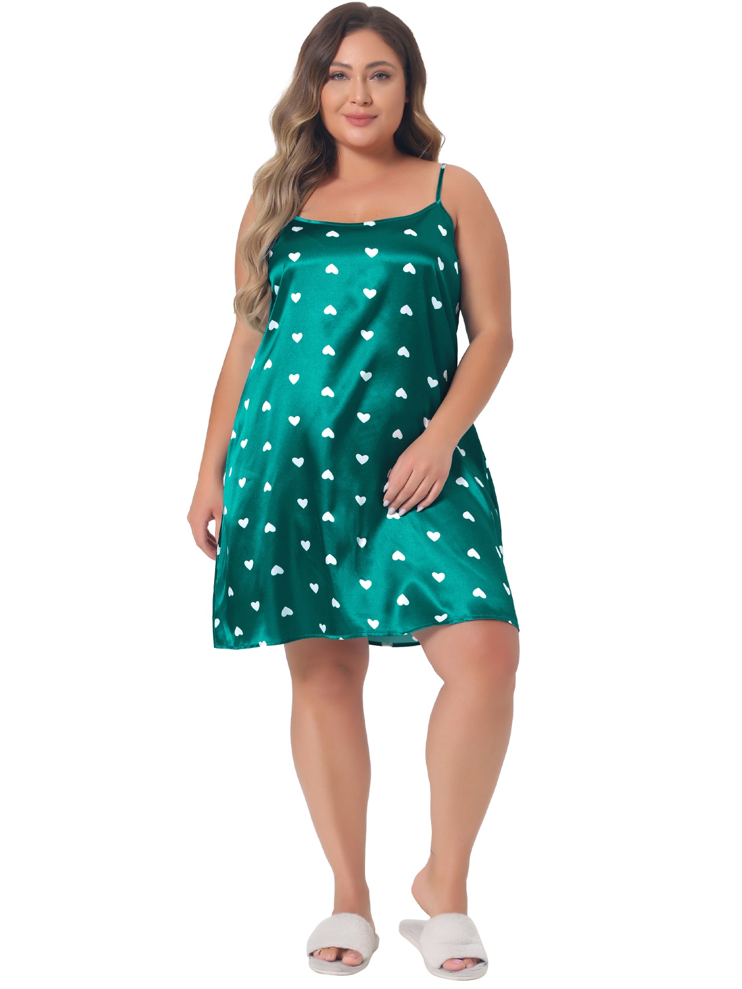 Women Plus Size Nightgown Camisole Sleeveles Heart Print Lingerie Dress Sleepwear