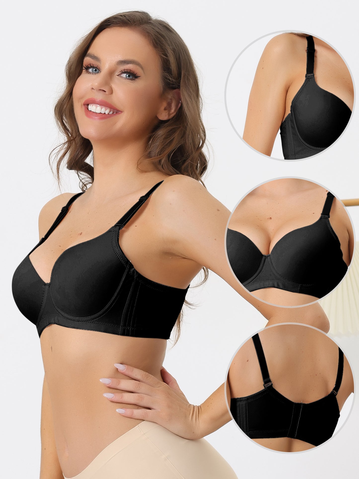 [PACK SALES] Women's 2 Pieces Underwire Bra Adjustable Straps Push-up 3/4 Cup T-shirt Bralette