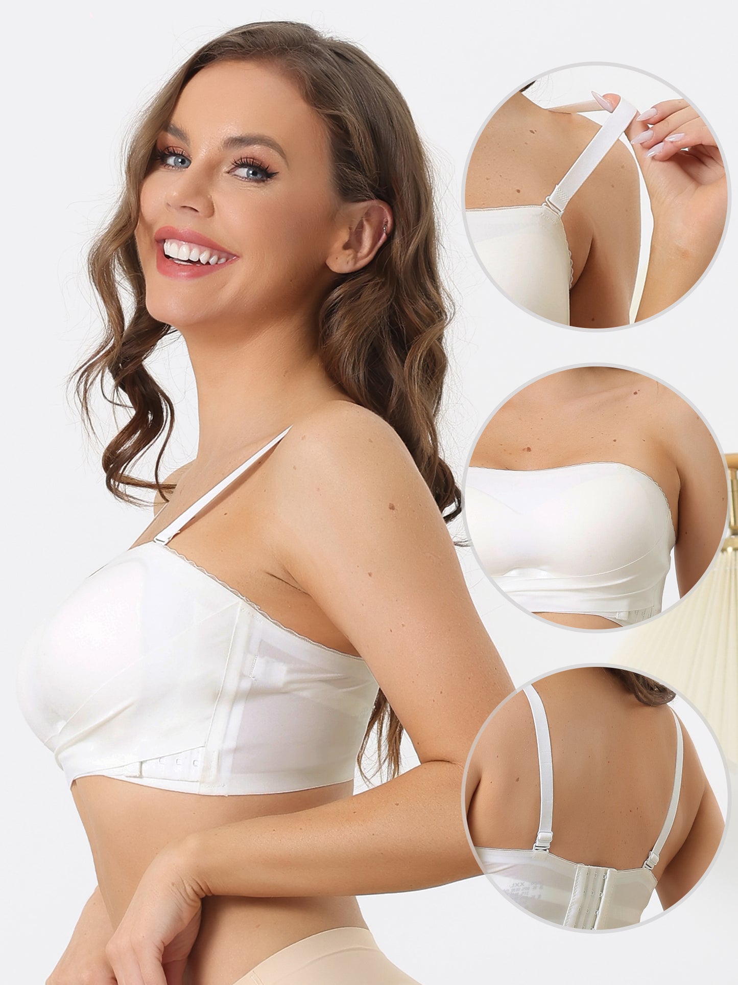 Bralettes para mujer, sin tirantes, transpirables, sin aros, con tirantes ajustables, push-up y almohadillas extraíbles