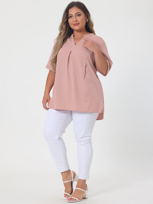 Women's Plus Size Blouse V Neck Casual Solid Blouses 1/2 Sleeve Tunic Top