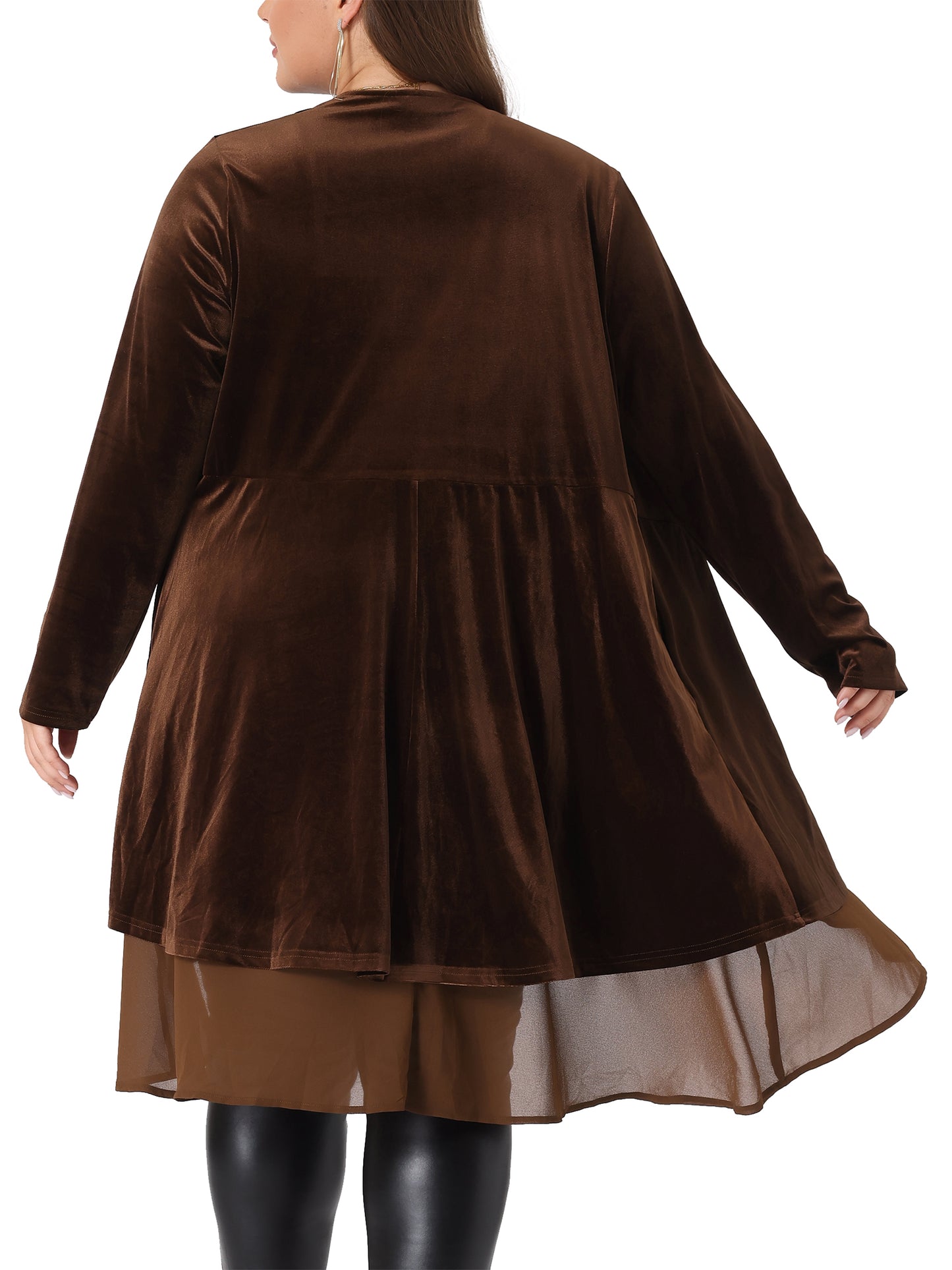 Women Plus Size Cardigan Ruffled Asymmetric Open Front Long Velvet Jacket