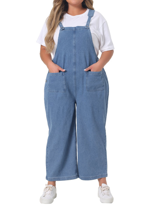 Mono vaquero con pechera de talla grande para mujer, clásico, con tirantes ajustables y bolsillos, pantalones vaqueros