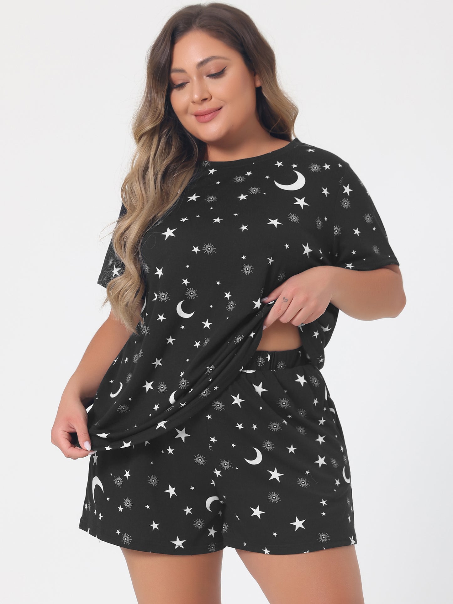 Women's Plus Size Sleepwear Pajamas Sets Short Sleeve Shirt and Shorts with Pockets