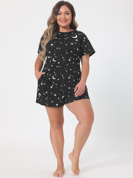 Women's Plus Size Sleepwear Pajamas Sets Short Sleeve Shirt and Shorts with Pockets