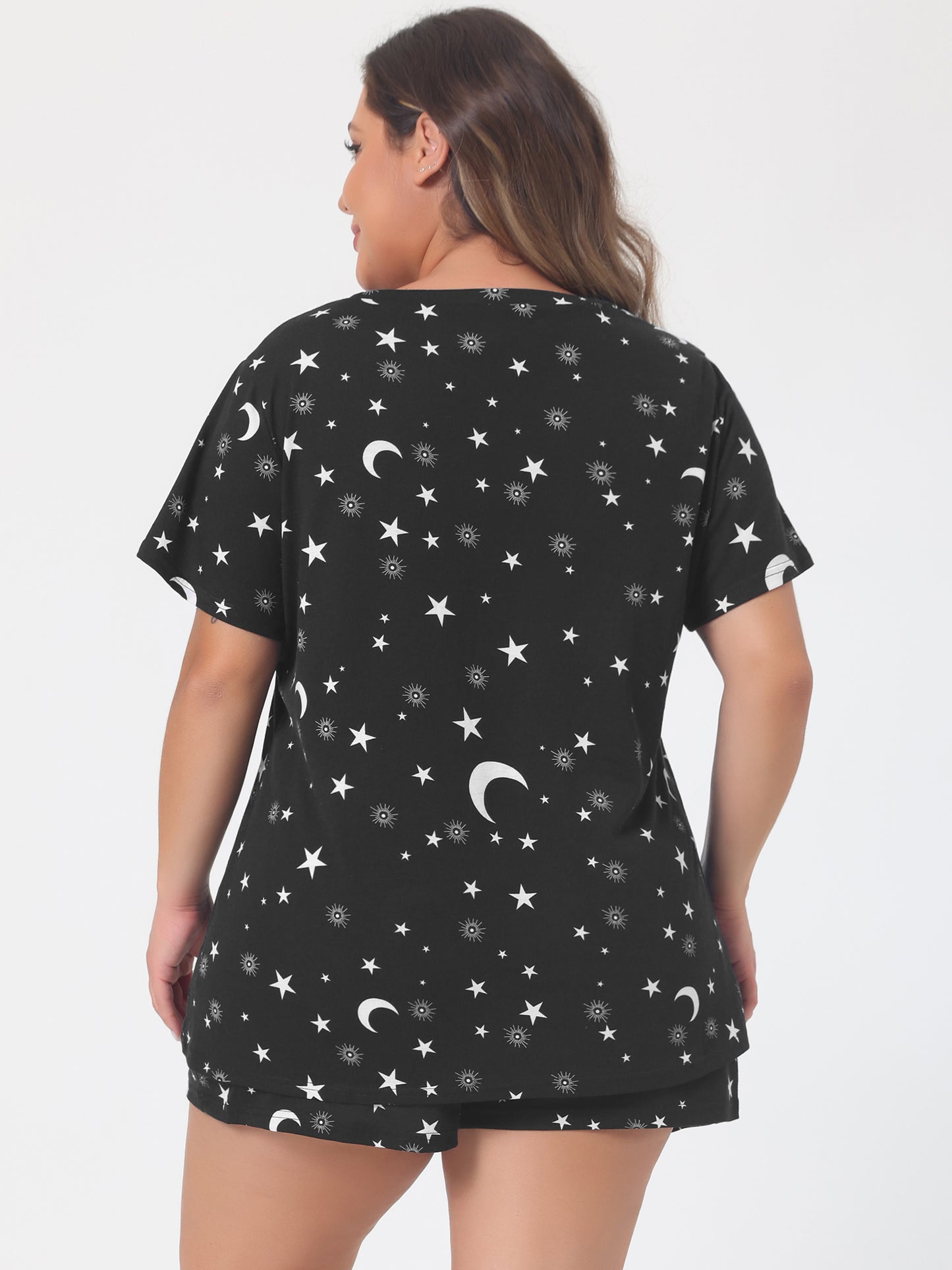 Women's Plus Size Sleepwear Pajamas Sets Short Sleeve Shirt and Shorts with Pockets