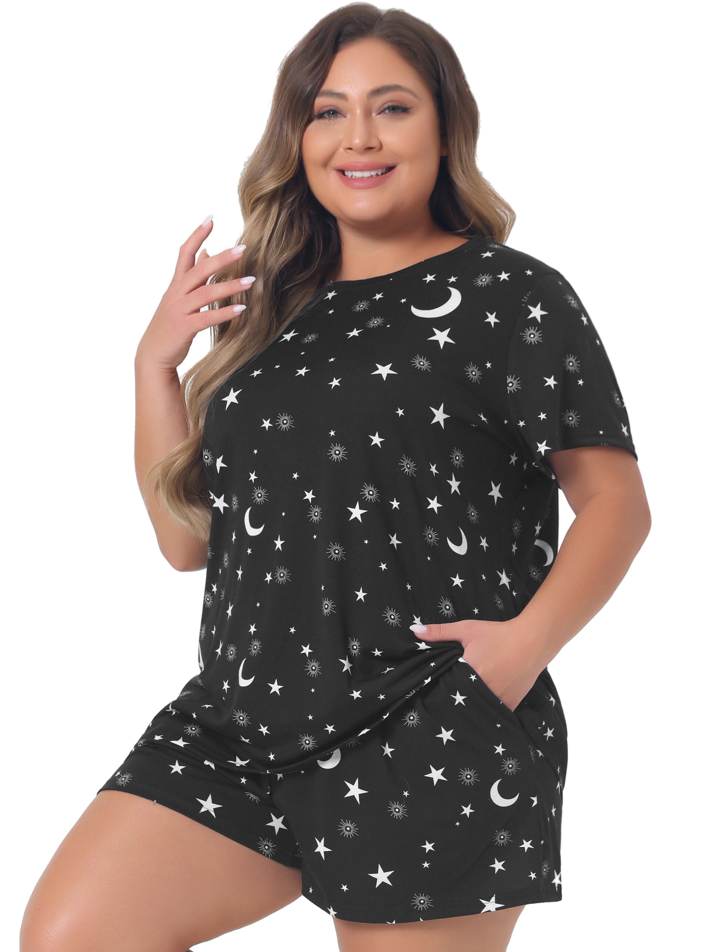 Women's Plus Size Sleepwear Pajamas Sets Short Sleeve Shirt and Shorts with Pockets