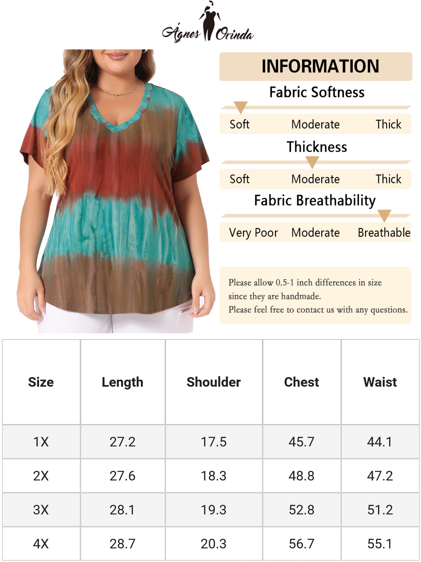 Women's Plus Size Summer Top V Neck Short Sleeve Casual Tie Dye