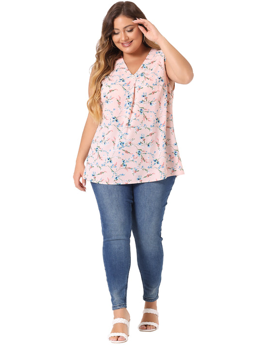 Women Plus Size Top Floral Blouse Sleeveless Tank Top