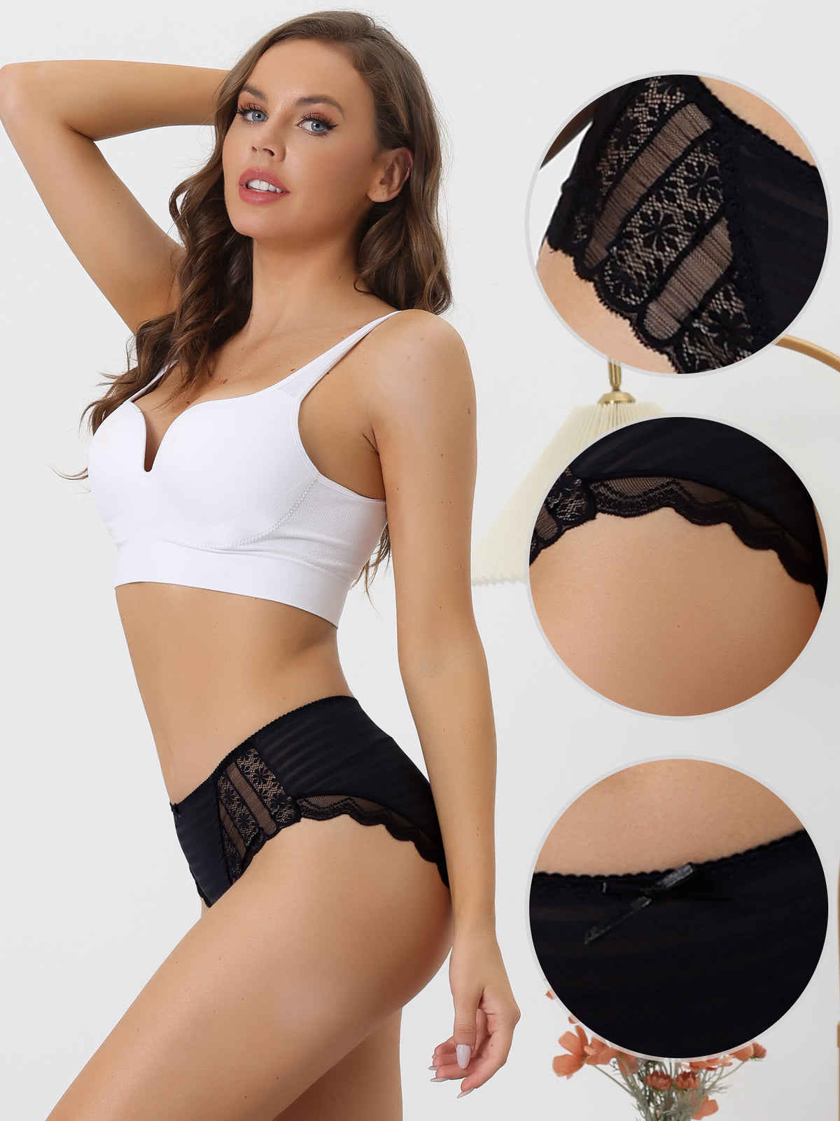 [PACK SALES] Women's 5 Pieces Lace Underwear Mid-Waist Full Coverage Briefs
