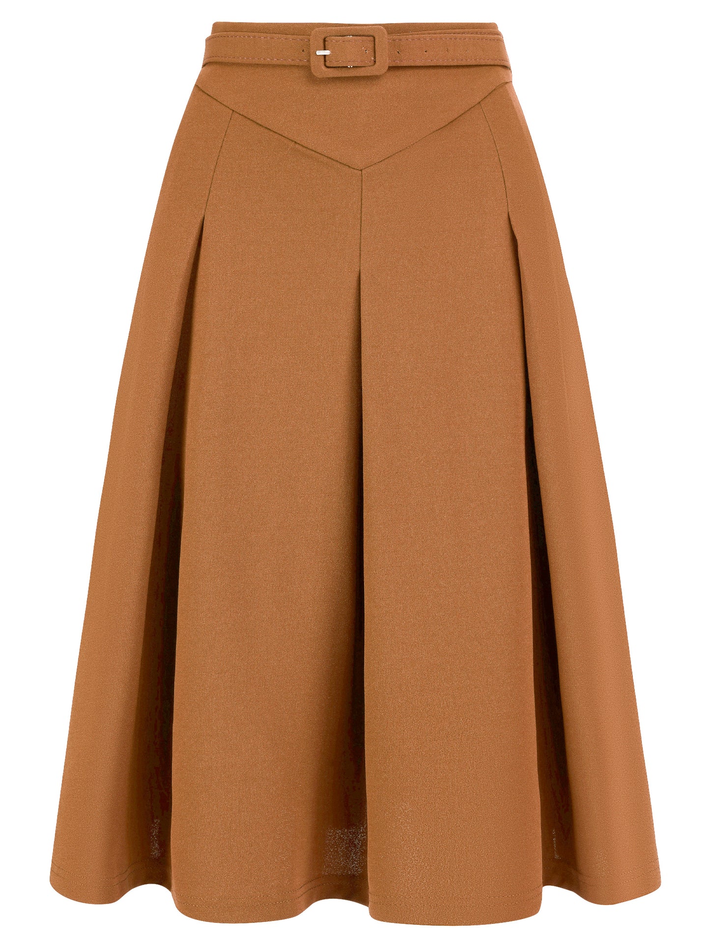 Women's Office Work Skirts Belted Waist Midi A-Line Pleated Skirt