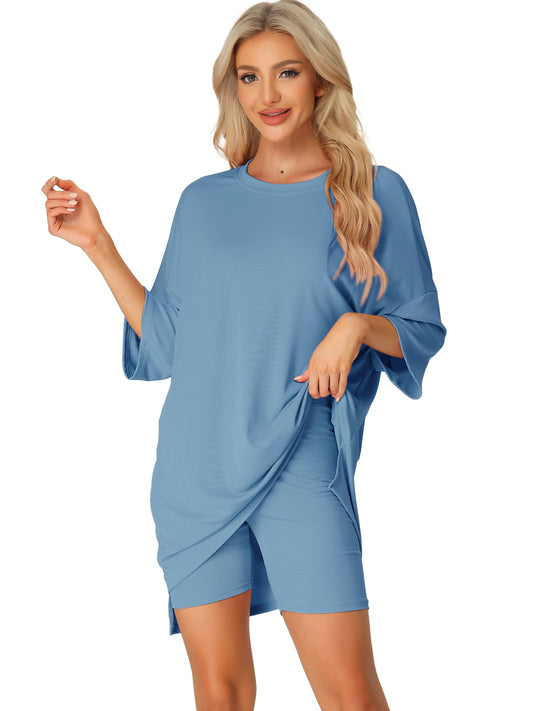 Conjunto de 2 piezas para mujer: camiseta holgada con pantalones cortos de motociclista, chándal deportivo para entrenar