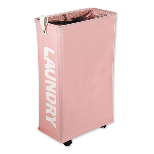 Laundry Basket With Wheels, 27" Slim Tall Rolling Laundry Basket, 55L Pink