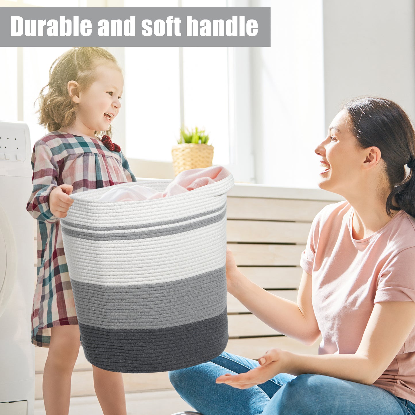 Laundry Basket Hamper, 16"x18" Tall Woven Bohemia Laundry Basket, 56L Gray