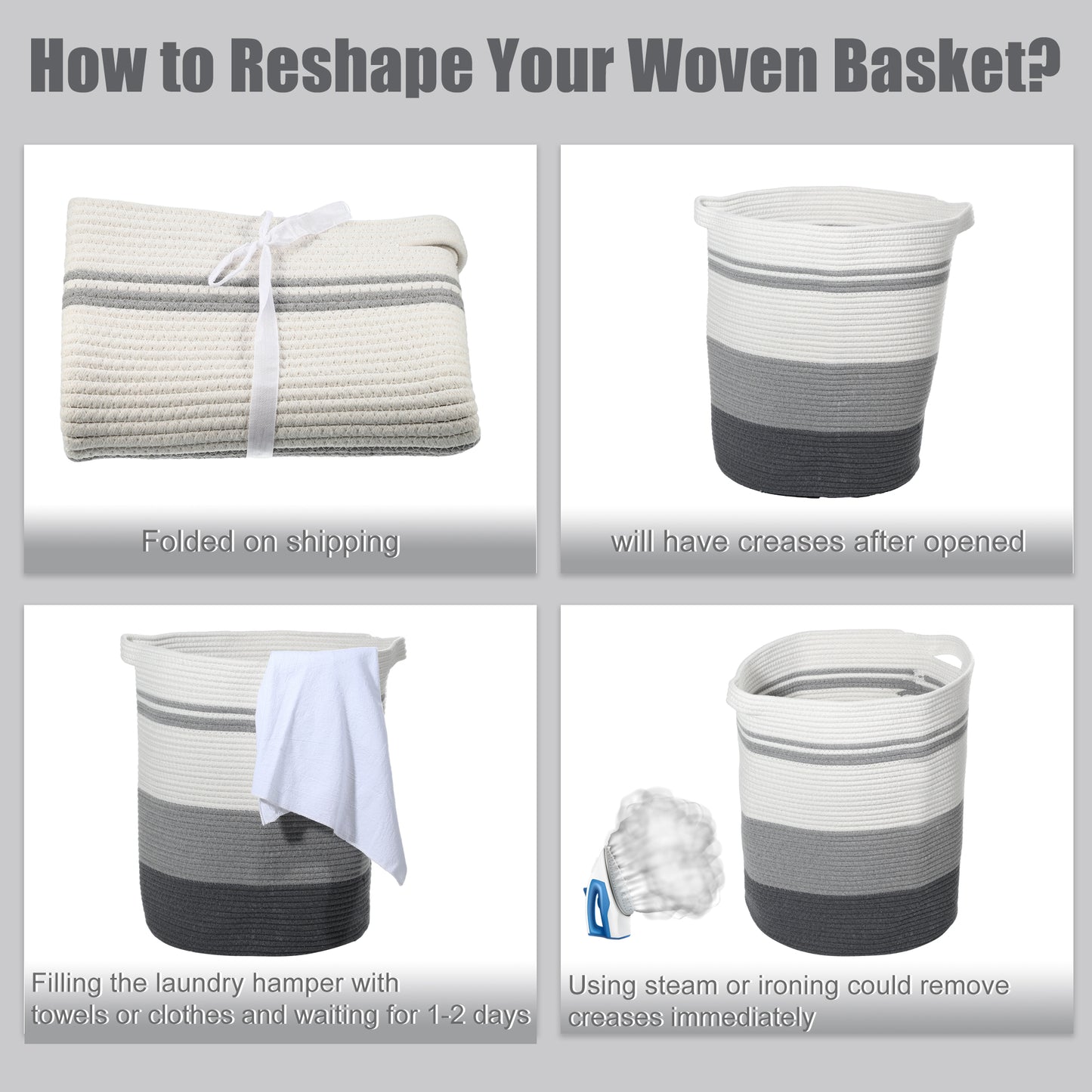 Laundry Basket Hamper, 16"x18" Tall Woven Bohemia Laundry Basket, 56L Gray