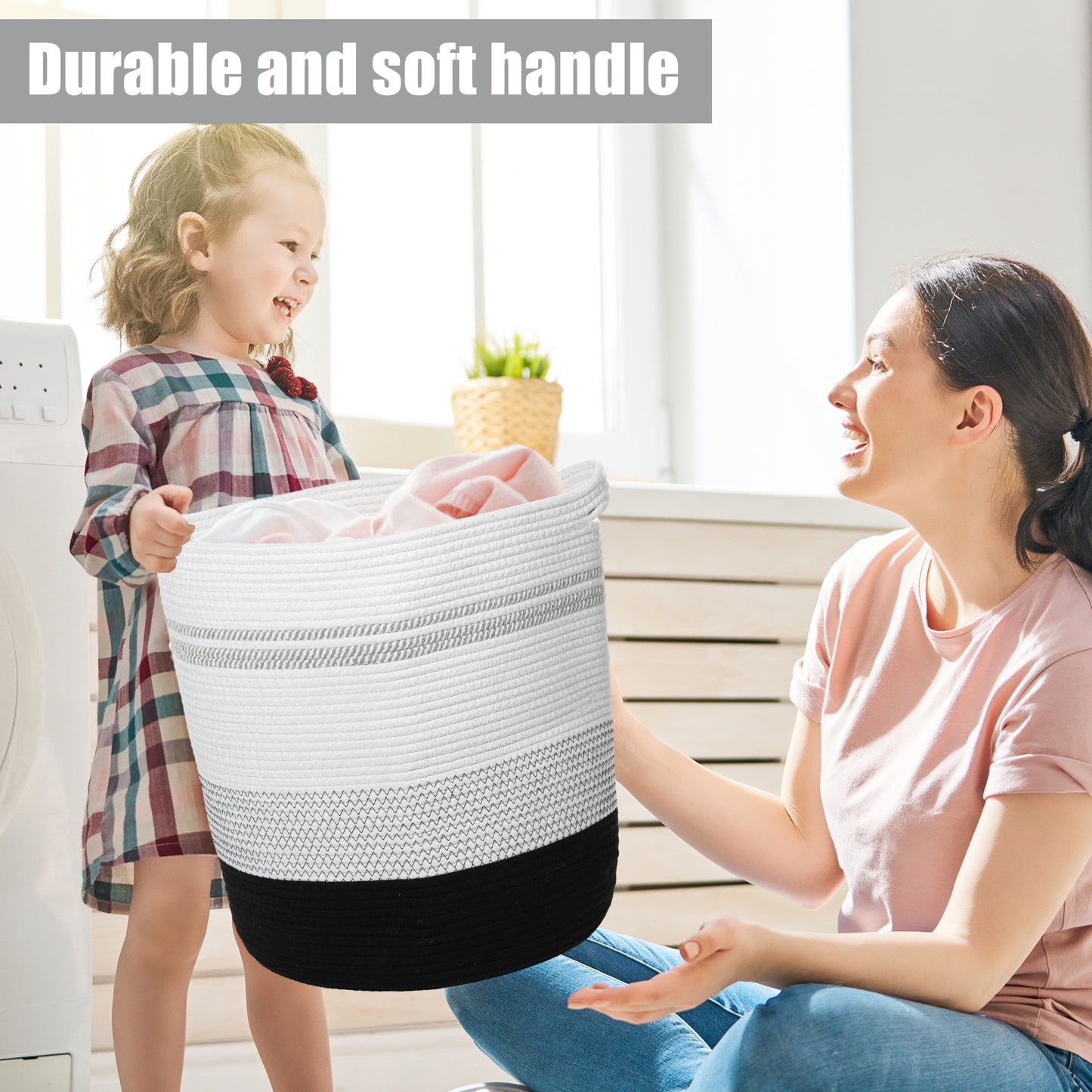 Laundry Basket Hamper, 16"x18" Tall Woven Bohemia Laundry Basket, 56L Black