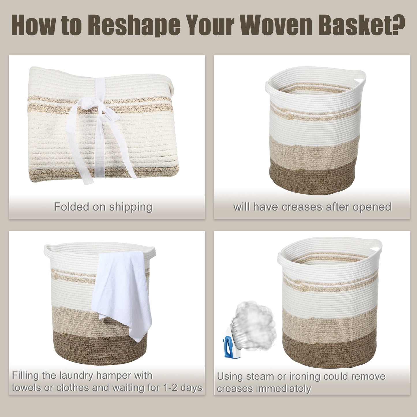 Laundry Basket Hamper, 16"x18" Tall Woven Bohemia Laundry Basket, 78L Coffee Color
