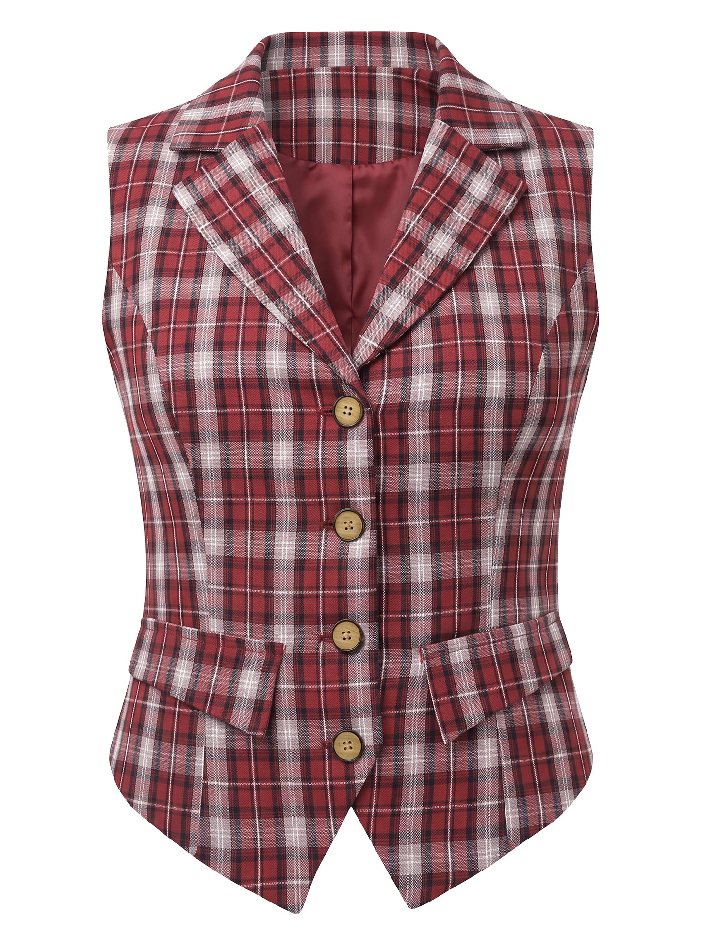 Women's Plaid Waistcoat Notched Lapel Collar Single Breasted Vintage Vest (Available in Plus Size)