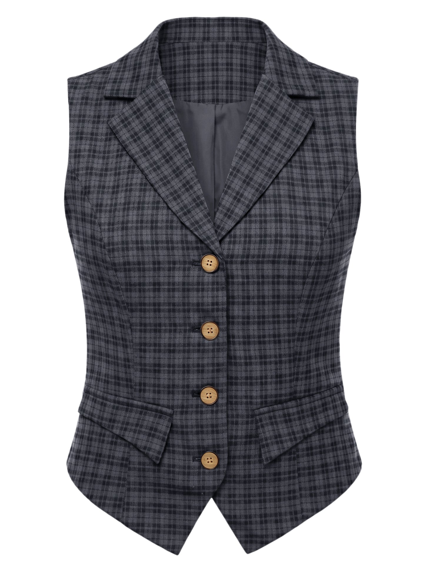 Women's Plaid Waistcoat Notched Lapel Collar Single Breasted Vintage Vest (Available in Plus Size)