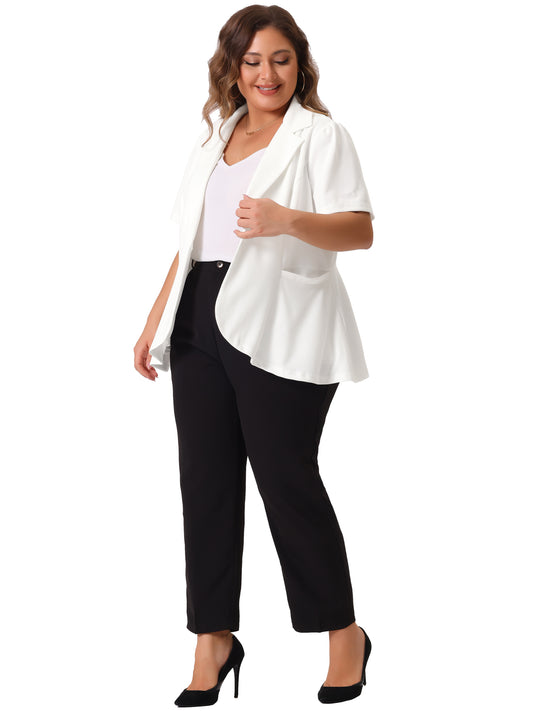 Women Plus Size Blazer Short Sleeve Office Work Button Jacket Business Suit