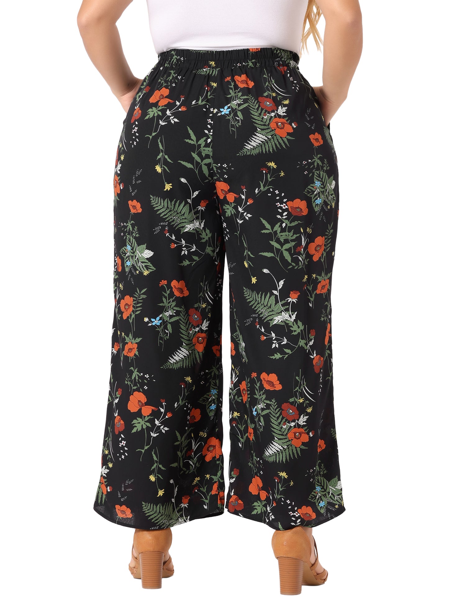 Women Plus Size Palazzo Pants Chiffon Casual Boho High Waist Wide Leg Pant with Pockets