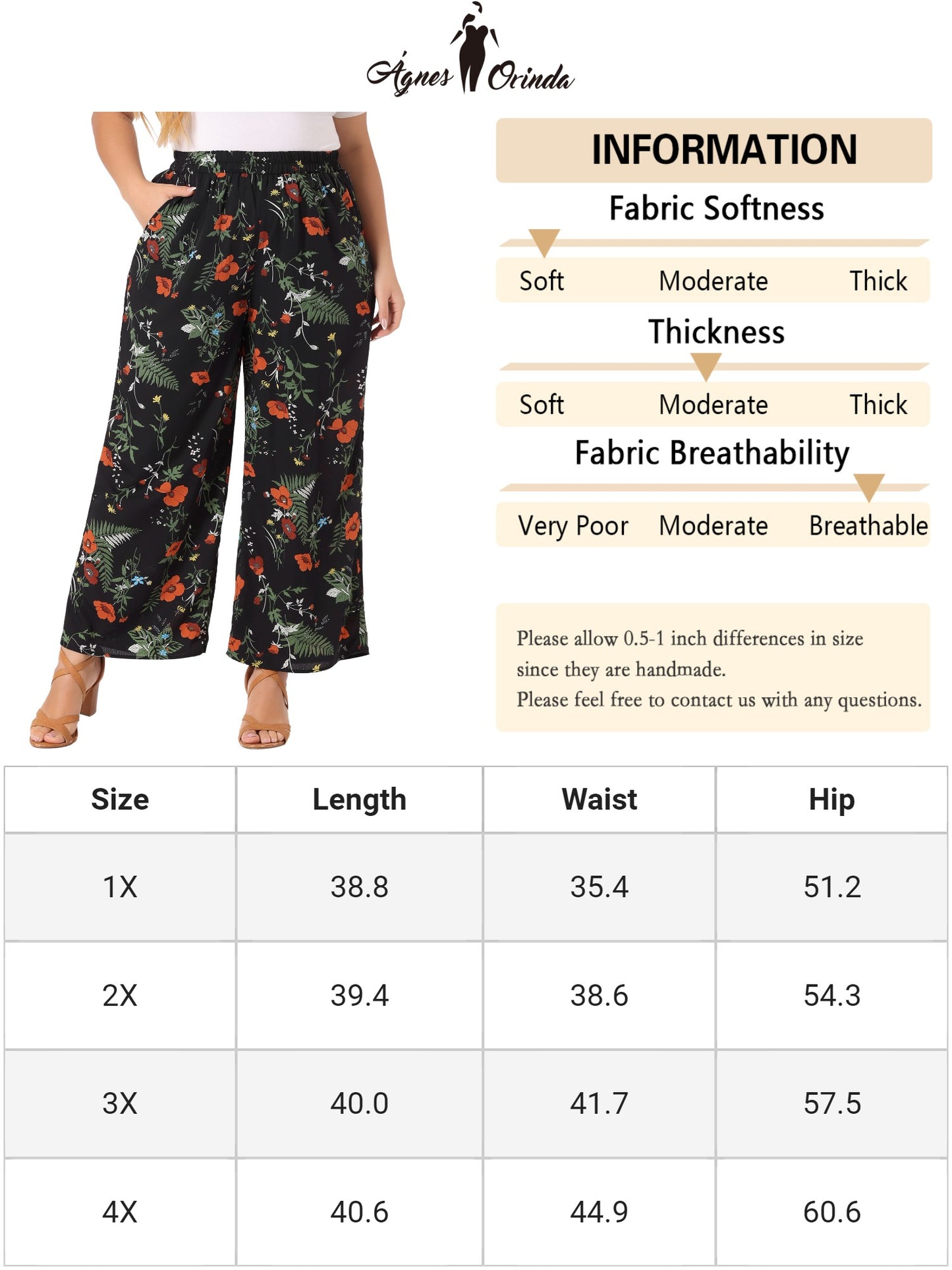 Women Plus Size Palazzo Pants Chiffon Casual Boho High Waist Wide Leg Pant with Pockets