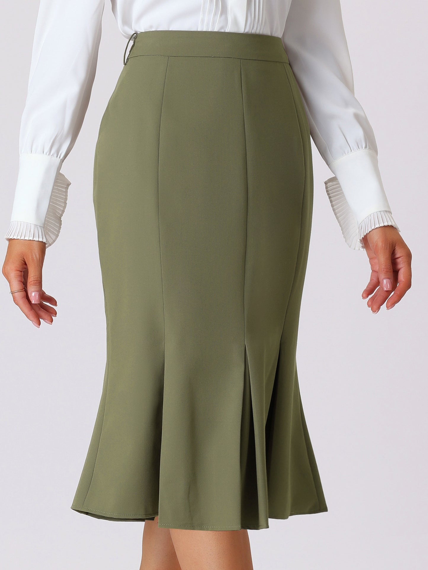 Women's Elegant Formal Skirt with Belt Knee Length Fishtail Pencil Skirt