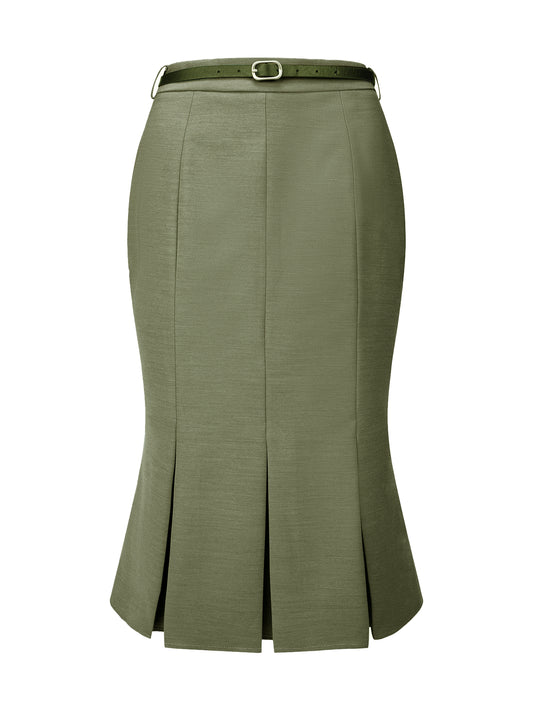 Women's Elegant Formal Skirt with Belt Knee Length Fishtail Pencil Skirt