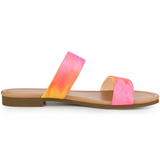 Sandalias planas fluorescentes con tiras dobles y efecto tie-dye para mujer