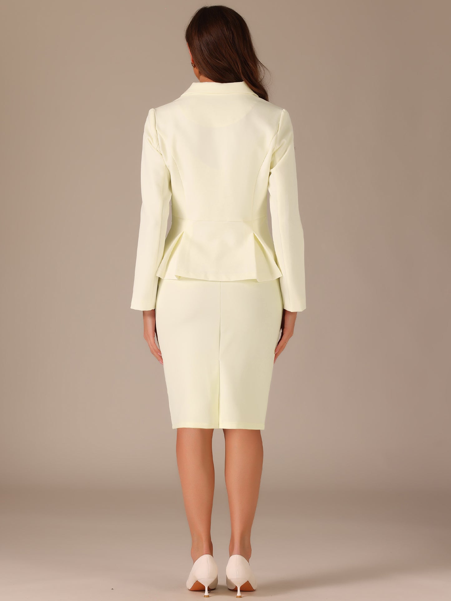 Women's 2 Piece Skirt Suit Set Formal Notched Lapel Peplum Blazer Pencil Skirt