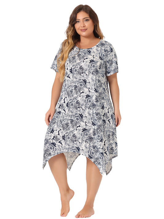 Women Plus Size Nightgowns Rose Floral Nightshirt Sleepwear Sleepdress