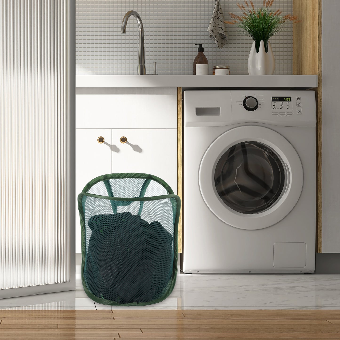 Wall-mounted Folding Laundry Basket for Bathroom 11.81"x7.09"x15.75" 20L Green