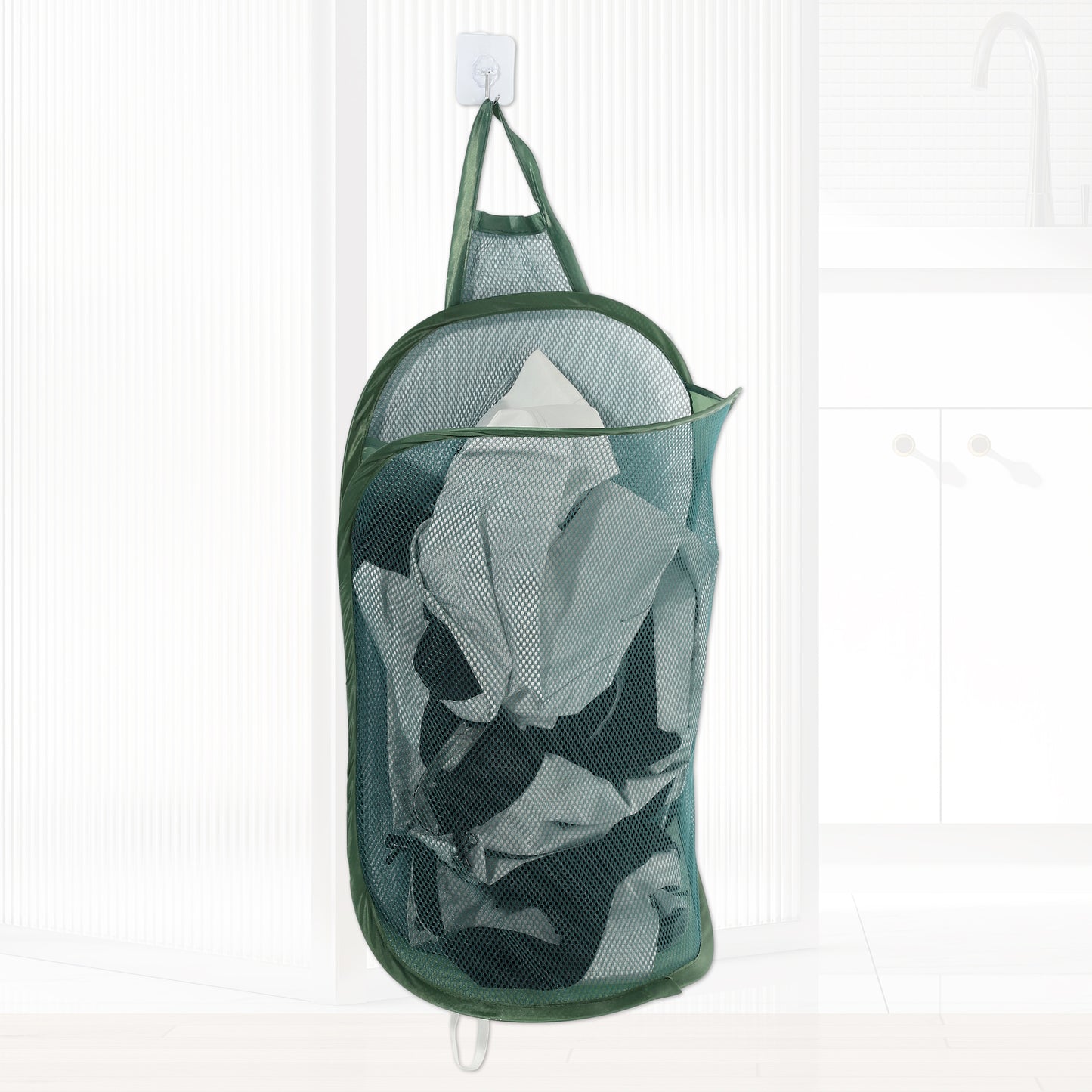 Wall-mounted Folding Laundry Basket for Bathroom 15.75"x7.87"x23.62" 48L Green