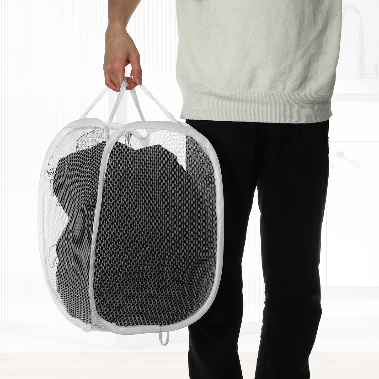 Folding Laundry Basket Durable Laundry Hamper for Bathroom 40L White