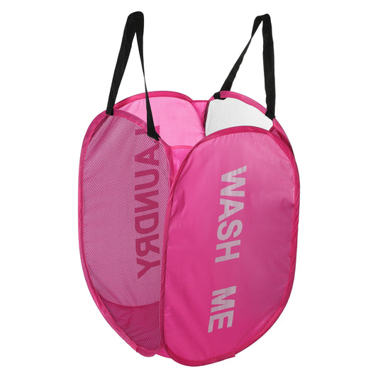 Folding Laundry Basket Durable Folding Laundry Hamper for Bathroom 75L Pink