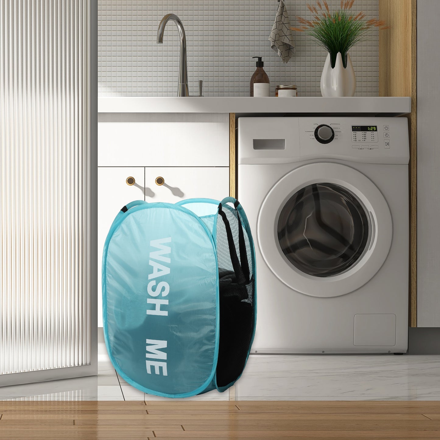 Folding Laundry Basket Durable Folding Laundry Hamper for Bathroom 75L Blue