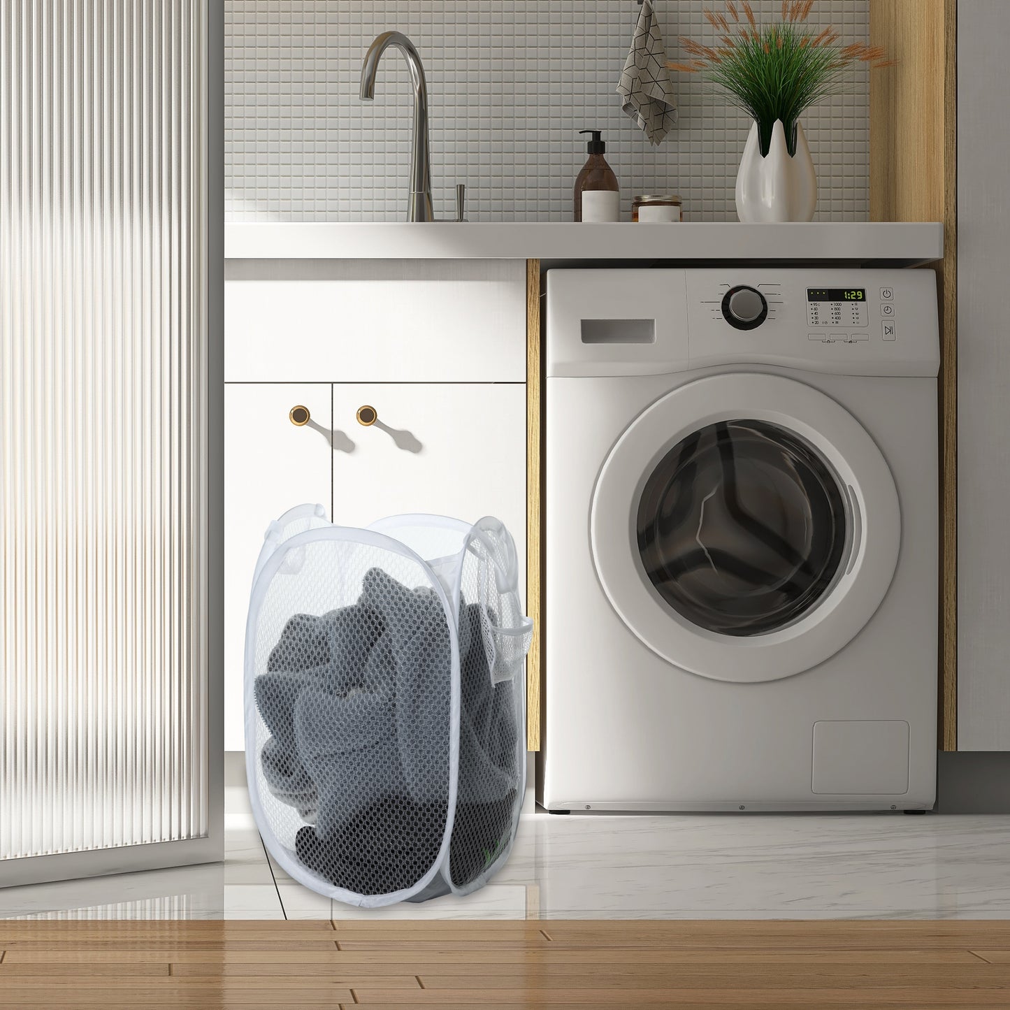 Folding Laundry Basket Durable Laundry Hamper for Bathroom 40L White